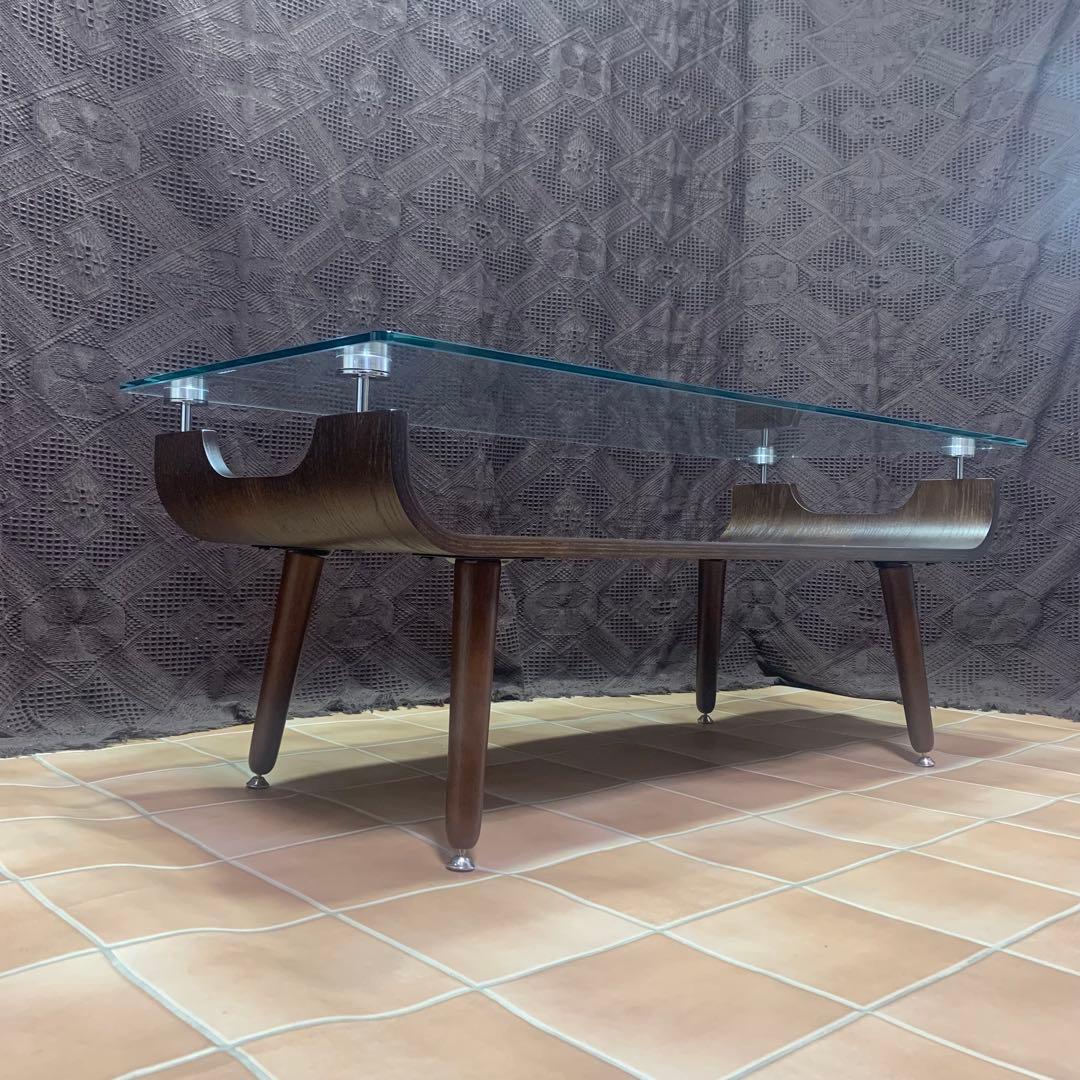 【美品】北欧風 センターテーブル ニトリ 曲げ木 プライウッド ガラステーブル