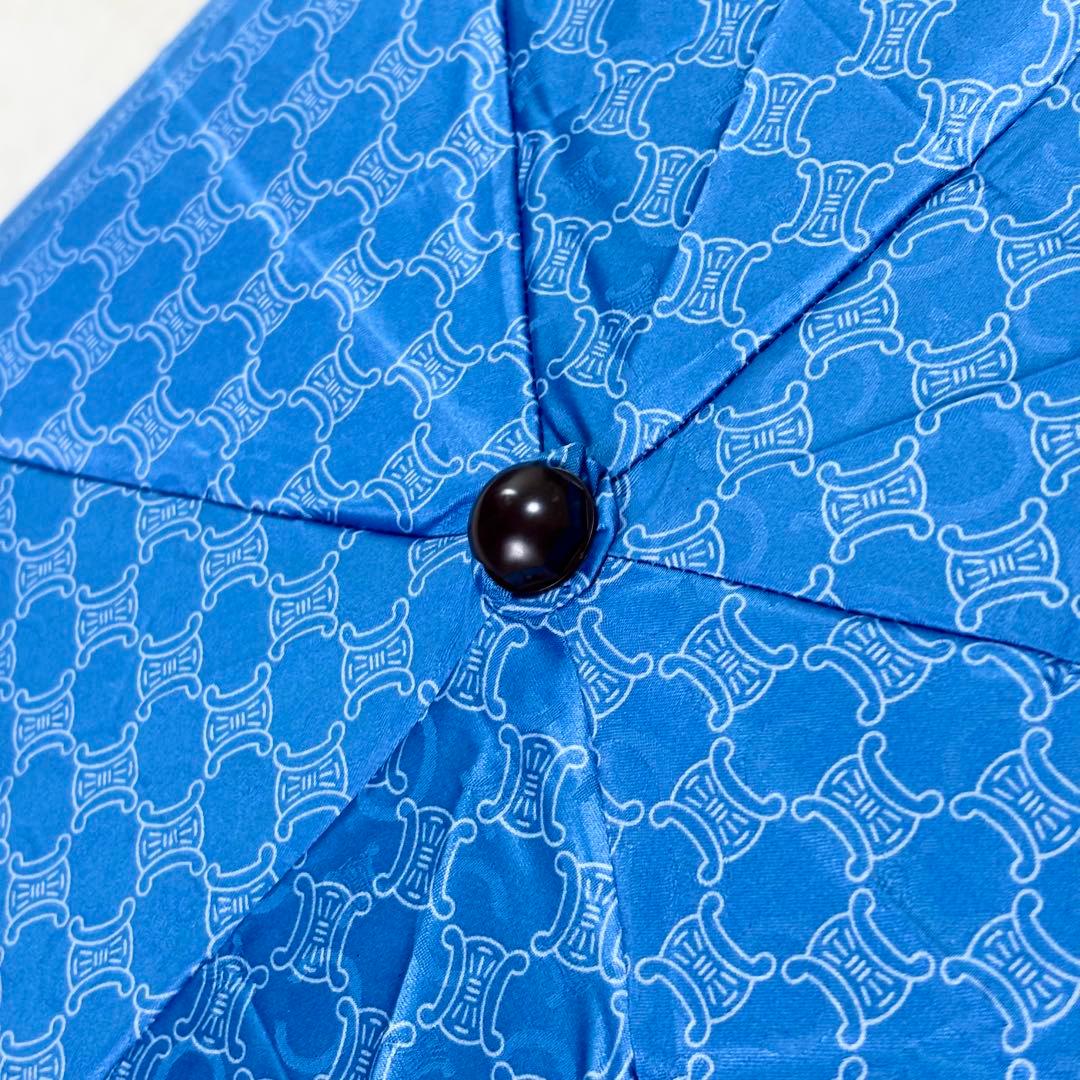 未使用級 CELINE セリーヌ マカダム柄 折り畳み傘 ブルー