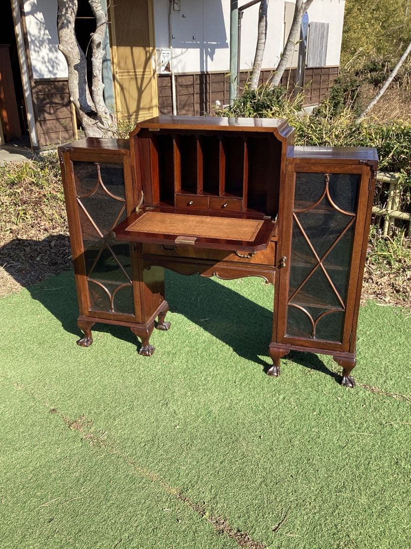 イギリスアンティーク　サイドbyサイド　キャビネット　Wビューロー