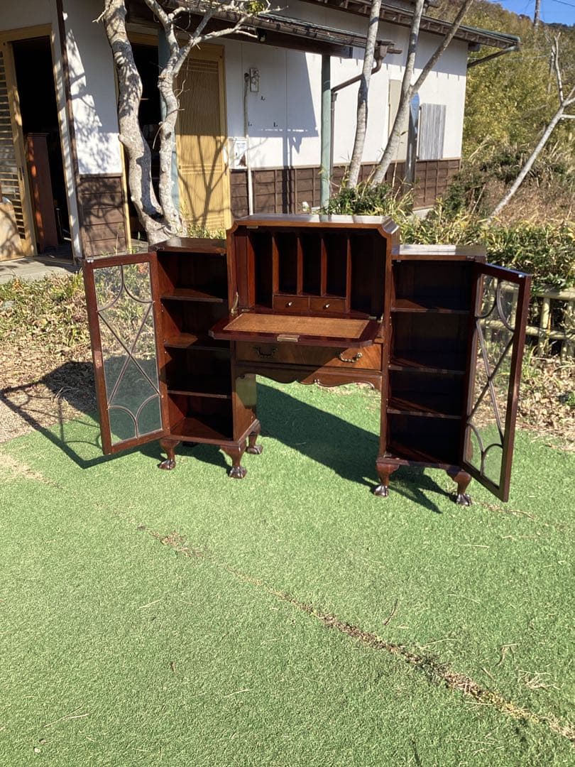 イギリスアンティーク　サイドbyサイド　キャビネット　Wビューロー