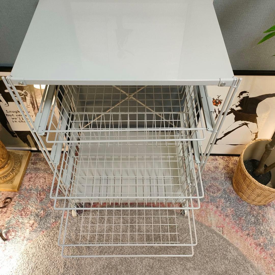 【美品】無印良品 スチールユニットシェルフ バスケット キャスター付き グレー