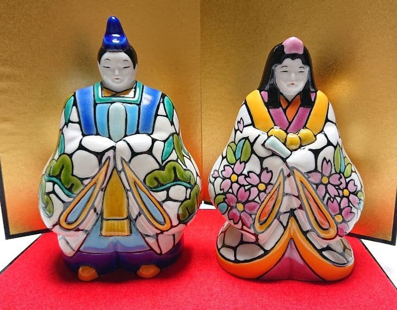 九谷焼 立ち雛 色モザイク 花 糠川友之 4.5号