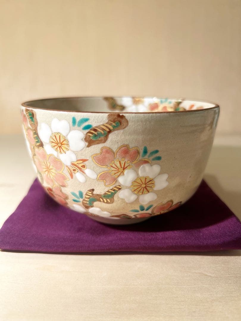 京焼　乾山写　桜の図　抹茶茶碗