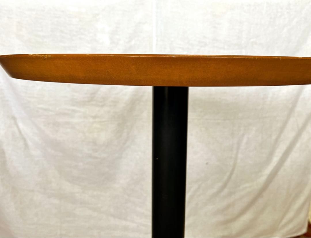 【中古品】アイアンフレーム 木製天板 ラウンドテーブル カウンターテーブル 鉄脚