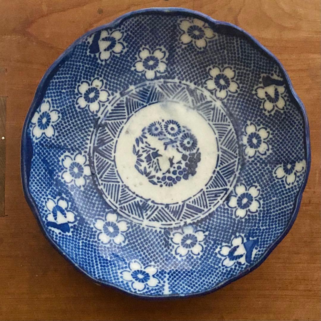 梅印判膾皿　中皿　小皿　雅姫や微塵唐草、染付、統制陶器や白山陶器、キナリノ好きに