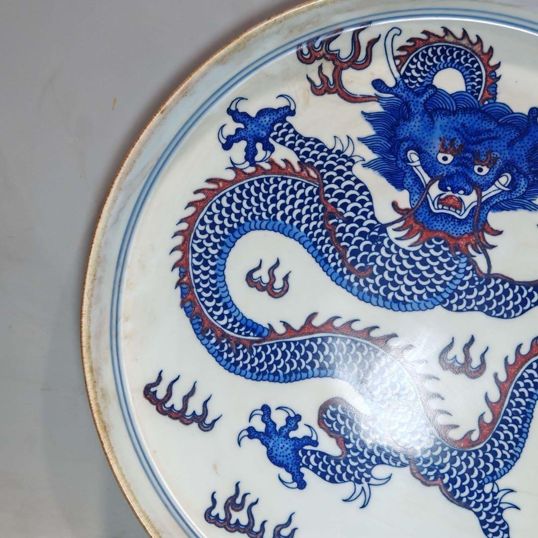 旧家蔵出　時代物　置物　清国時代　大型　青花瓷 お皿