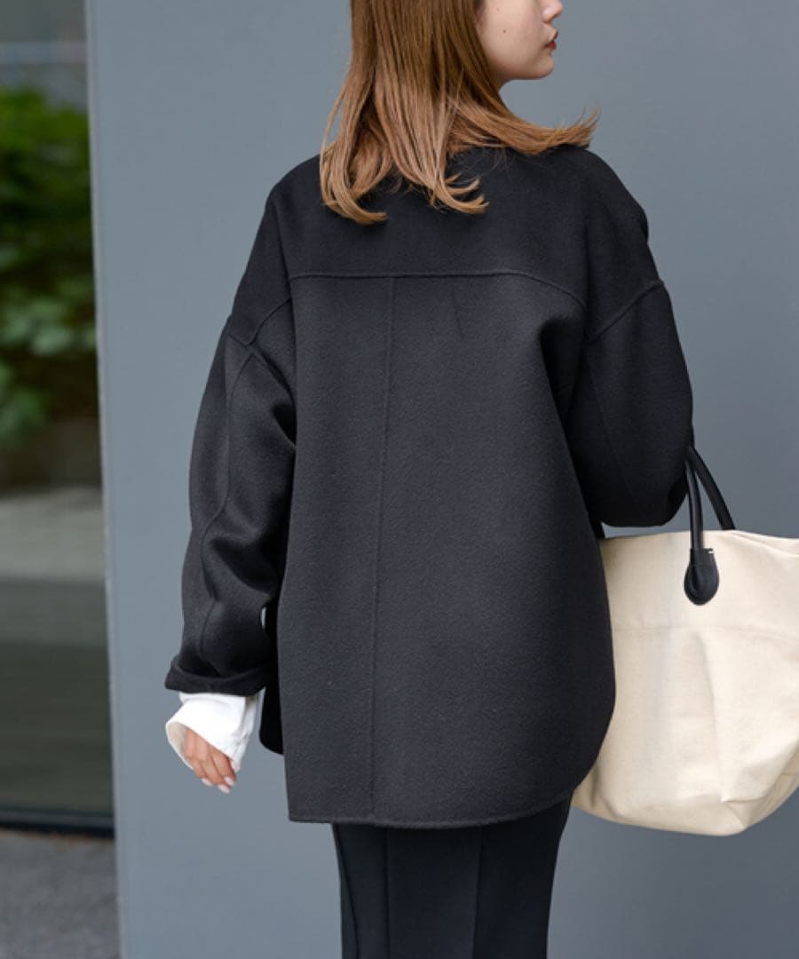 FRAMeWORK ハミルトンリバークルーネックコート 36 ブラック