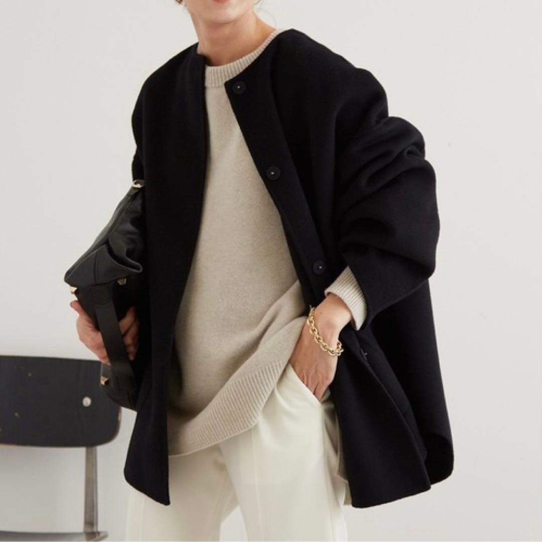 FRAMeWORK ハミルトンリバークルーネックコート 36 ブラック