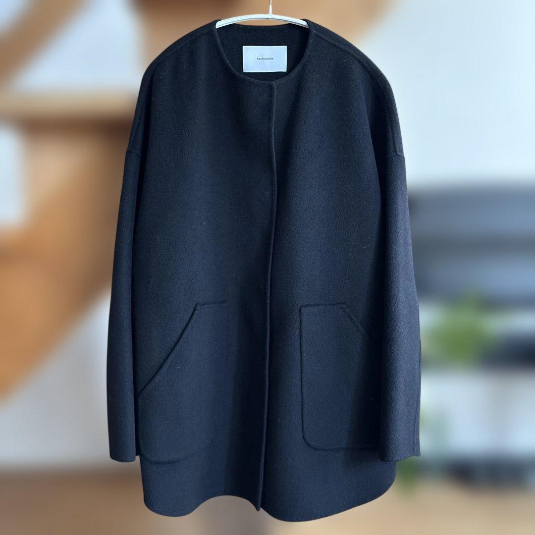 FRAMeWORK ハミルトンリバークルーネックコート 36 ブラック