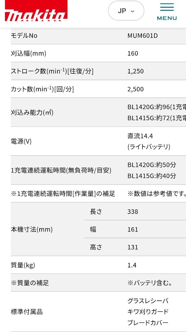 Makita 充電式芝刈り機 MUM601D