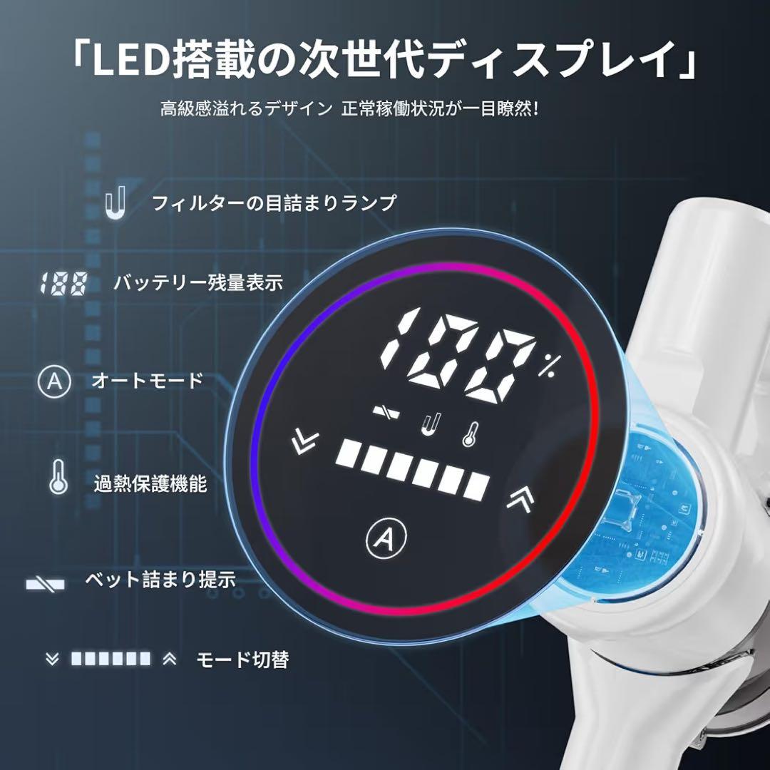 掃除機 コードレス 自動式吸引力 70Kpa 65分連続稼働 自立式 サイクロン