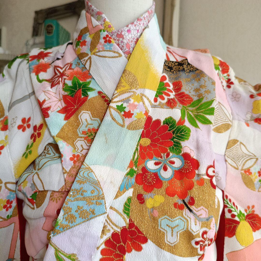 アンティーク白色系着物と作り帯