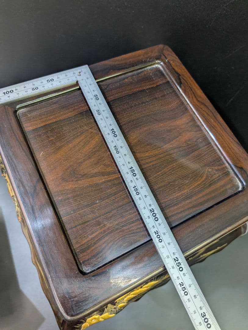 大名道具 唐木 猫脚 木製 透かし彫 花台 高卓 無垢材 黒檀　高蒔絵 螺鈿細工