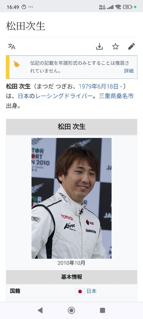 プロレーサーの松田次生選手の生サイン入り1/43スケールミニカー