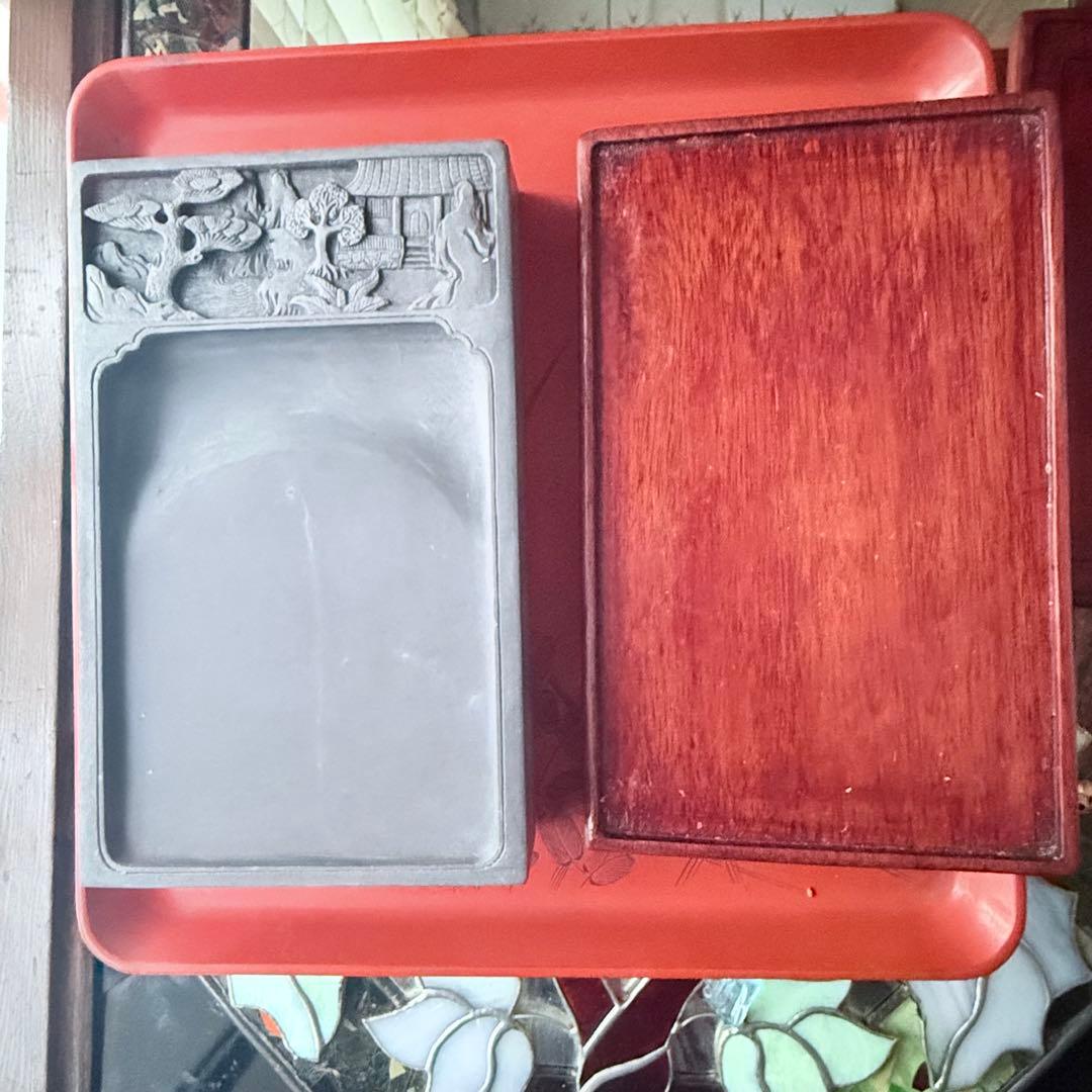 2245様感謝‼️不世出‼️旧家蔵出書の極み『松と芭蕉陽刻天然端渓硯』」文房四宝