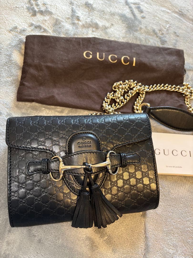 【美品】超レア　Gucci GGパターン ブラック クラッチバッグ　チェーン