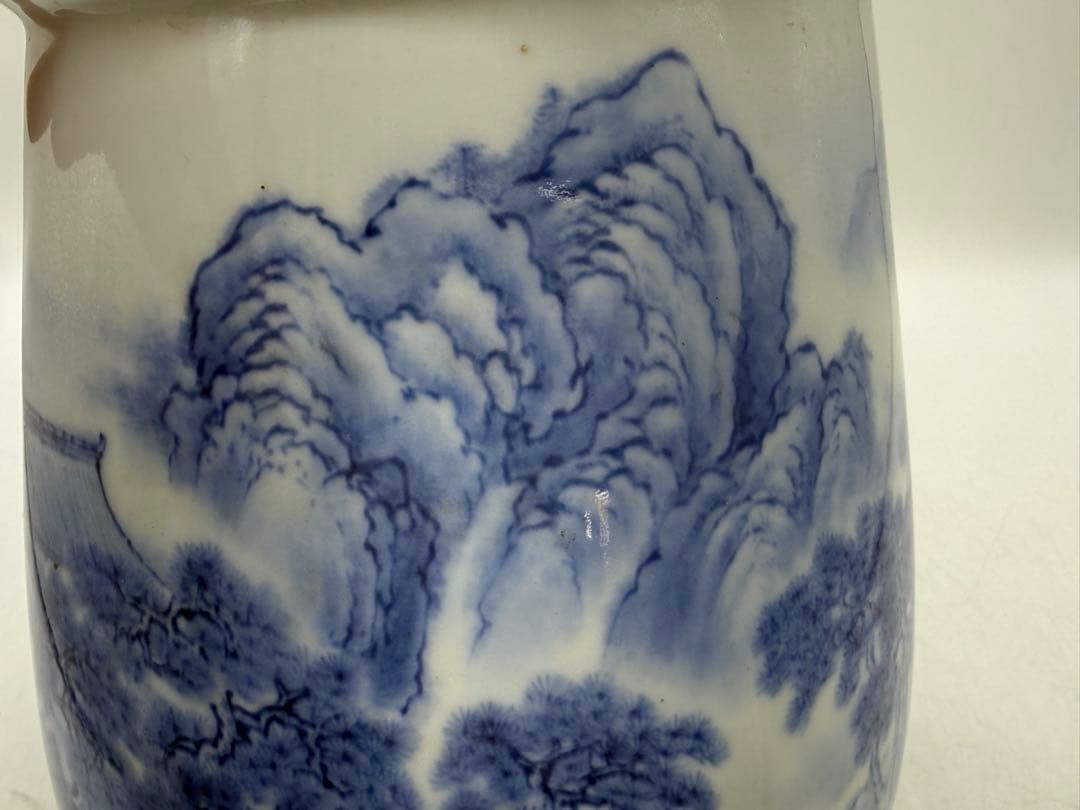 オールド深川　染付花器　山水楼閣紋　送料込み260121