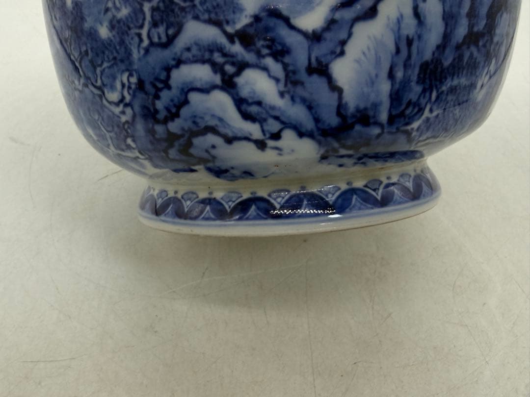 オールド深川　染付花器　山水楼閣紋　送料込み260121