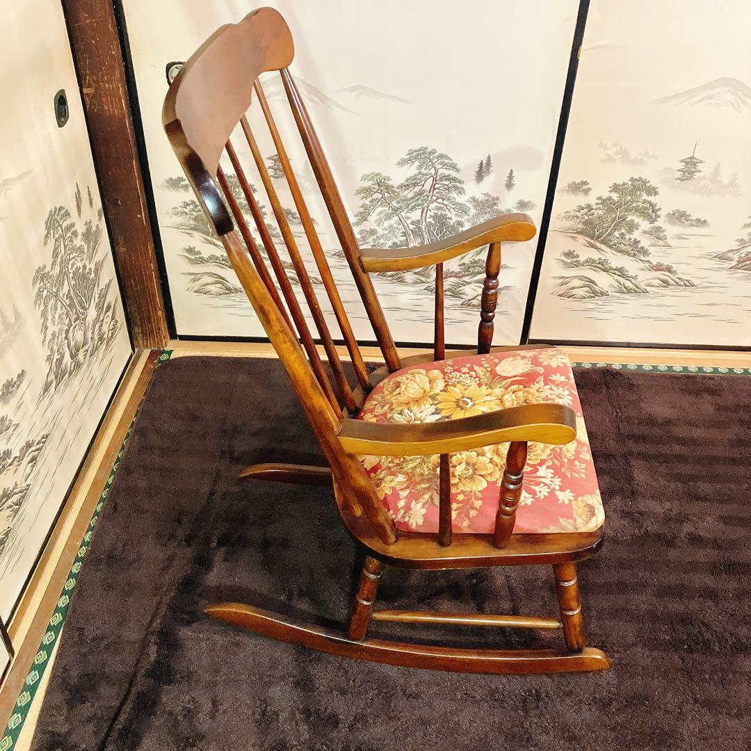 ビンテージ 木製ロッキングチェア 花柄座面 アームチェア