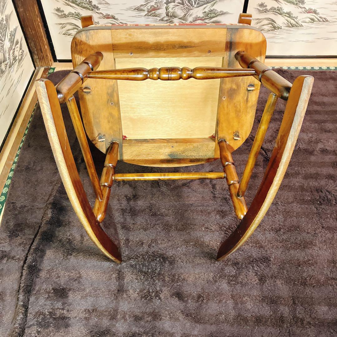 ビンテージ 木製ロッキングチェア 花柄座面 アームチェア