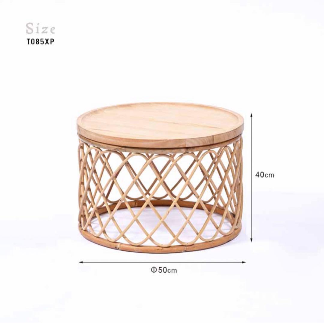 ラウンドテーブル　♡ ラタン×チーク　無垢材