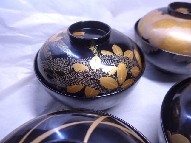 美品です　平安堂の貴重な高級蒔絵椀　草花蒔絵　吸物椀　６客