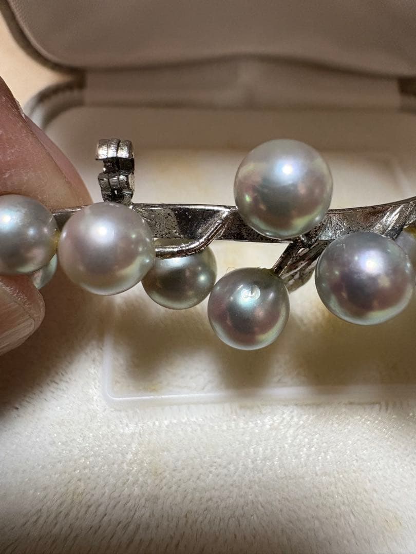 ぶどうモチーフ あこや真珠 ブローチ STERLING刻印 フォーマル