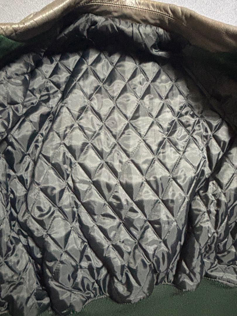 ～90 ビッグワッペン　アンカーロゴ　袖レザー切替　スタジャン　FREE ウール