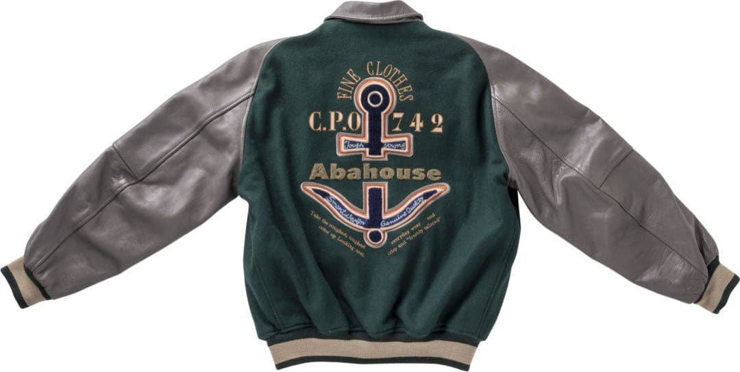 ～90 ビッグワッペン　アンカーロゴ　袖レザー切替　スタジャン　FREE ウール