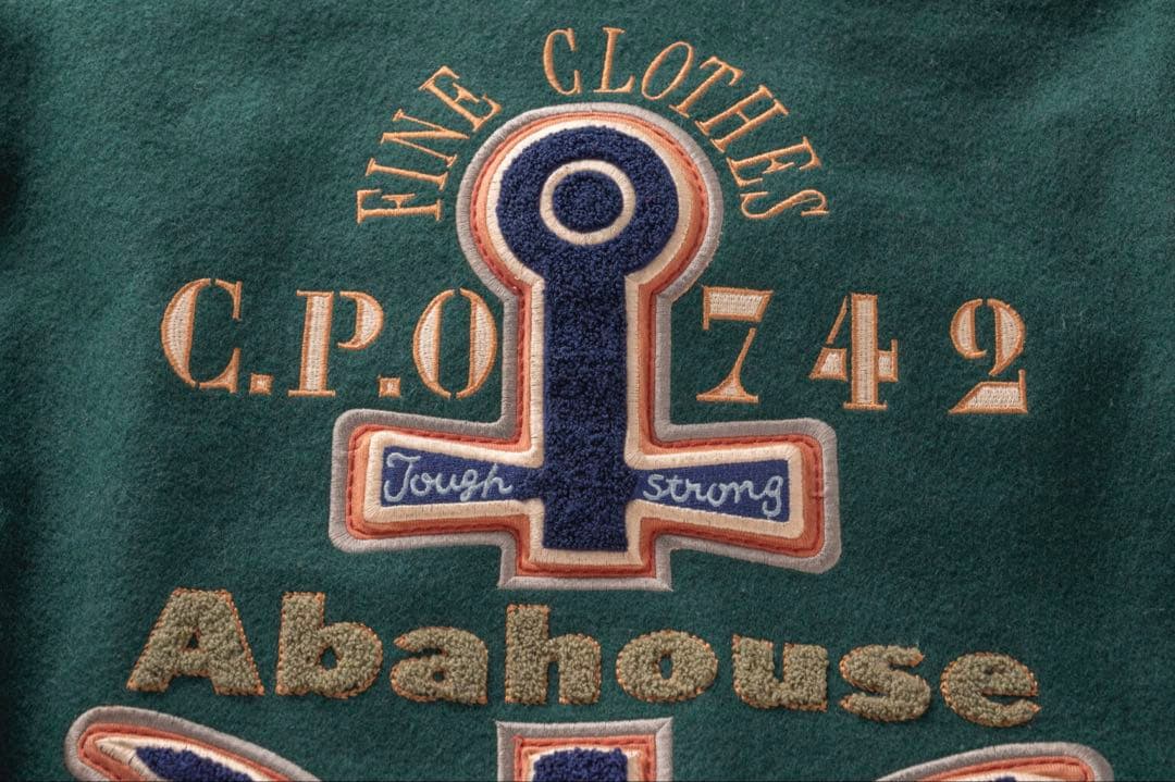 ～90 ビッグワッペン　アンカーロゴ　袖レザー切替　スタジャン　FREE ウール