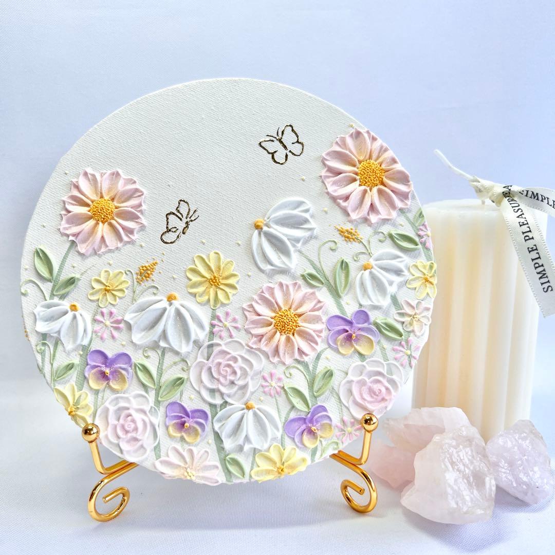 melia テクスチャーアート　絵画　インテリアアート　花　立体　絵　花の絵