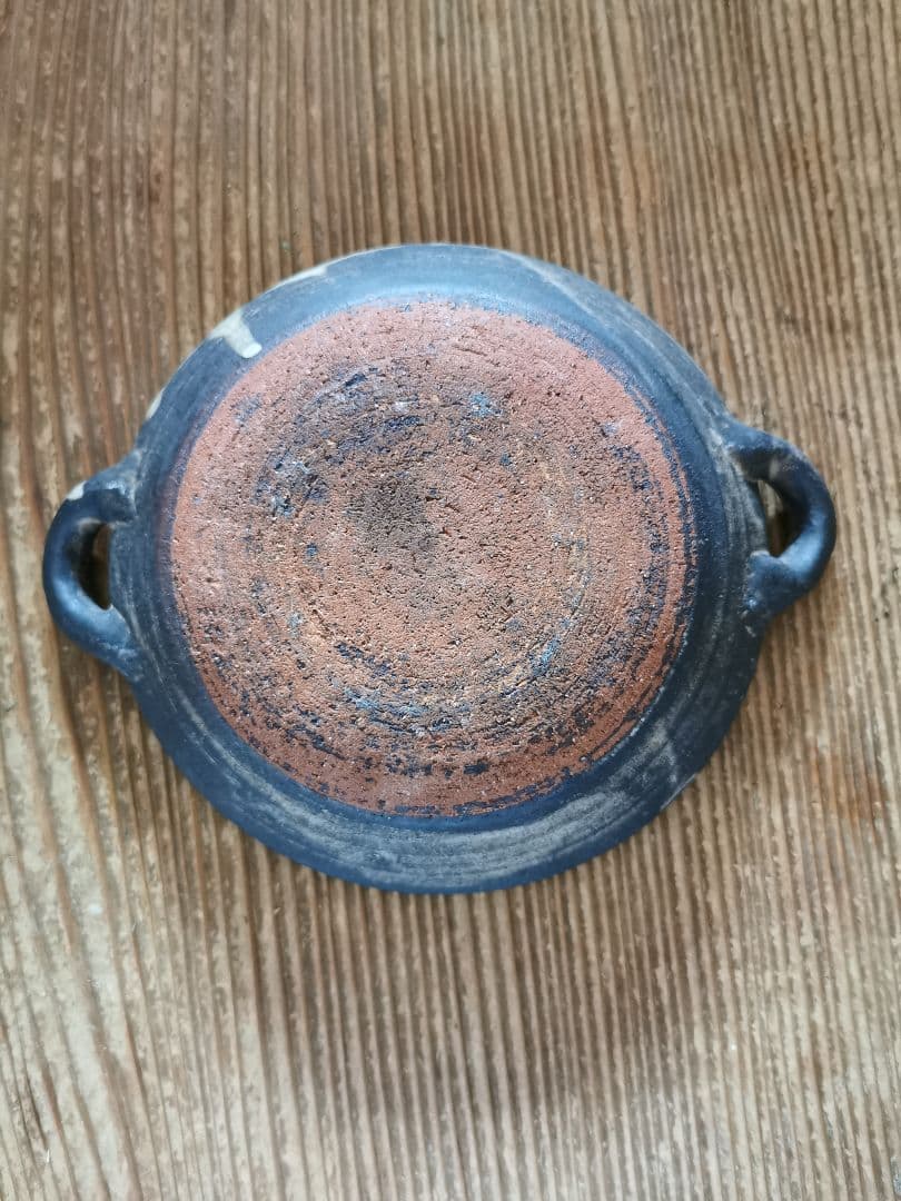 作家物 ギャラリー 個展購入 耳付き墨黒深皿 ワンプレート 2枚ペアセット