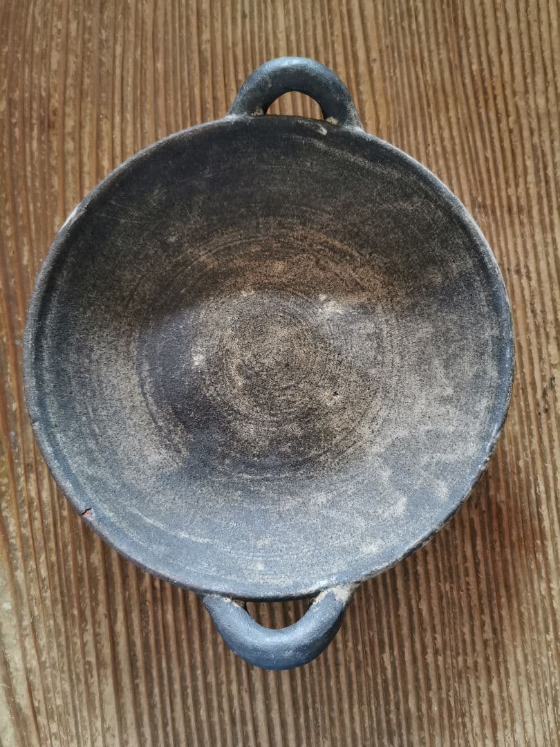 作家物 ギャラリー 個展購入 耳付き墨黒深皿 ワンプレート 2枚ペアセット