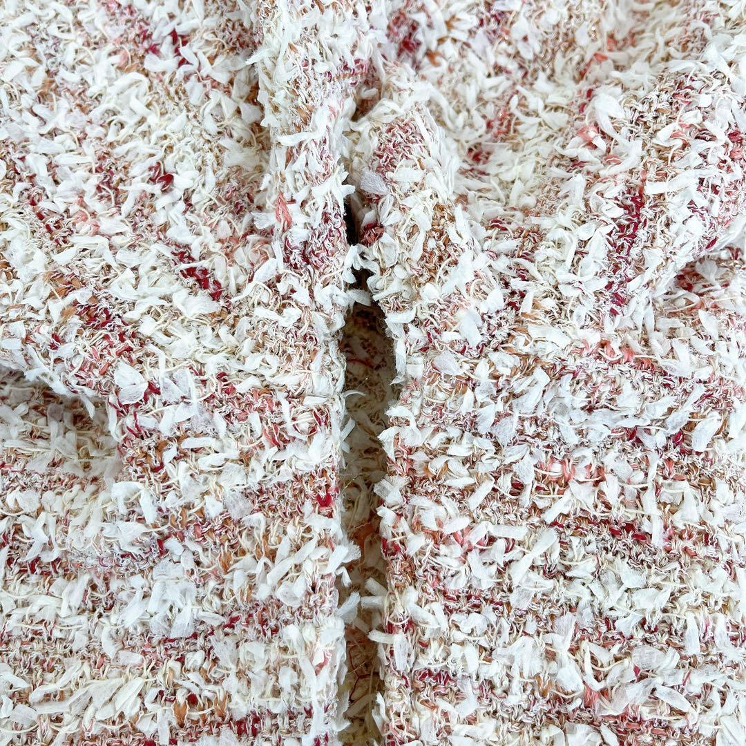 未使用タグ付 ANAYI アナイ ノーカラー ツイード ジャケット 38 ピンク