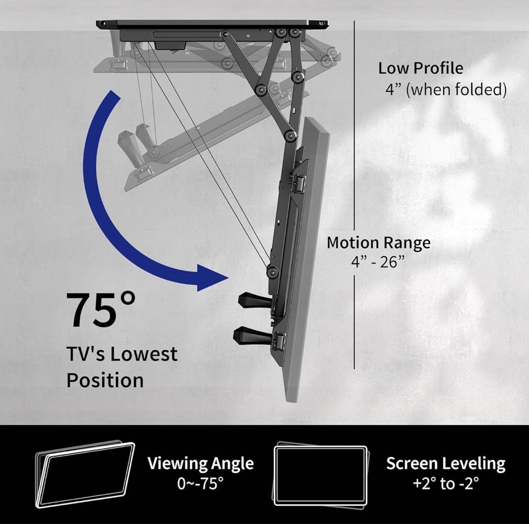 寝室やリビングに。電動折りたたみ式テレビスタンド 32-70インチ