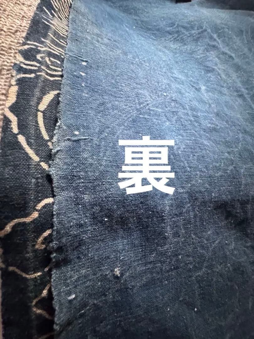 古布大正期　鶴と亀暖簾　のれん　本藍染フェード感が素敵　純和アンティーク