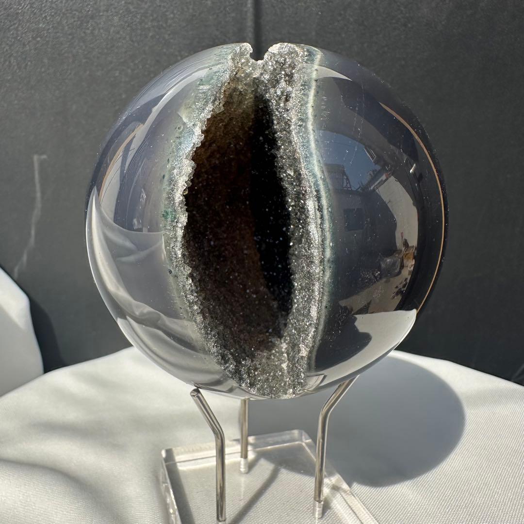 天然石グリーン瑪瑙の笑い口　置物　D.157