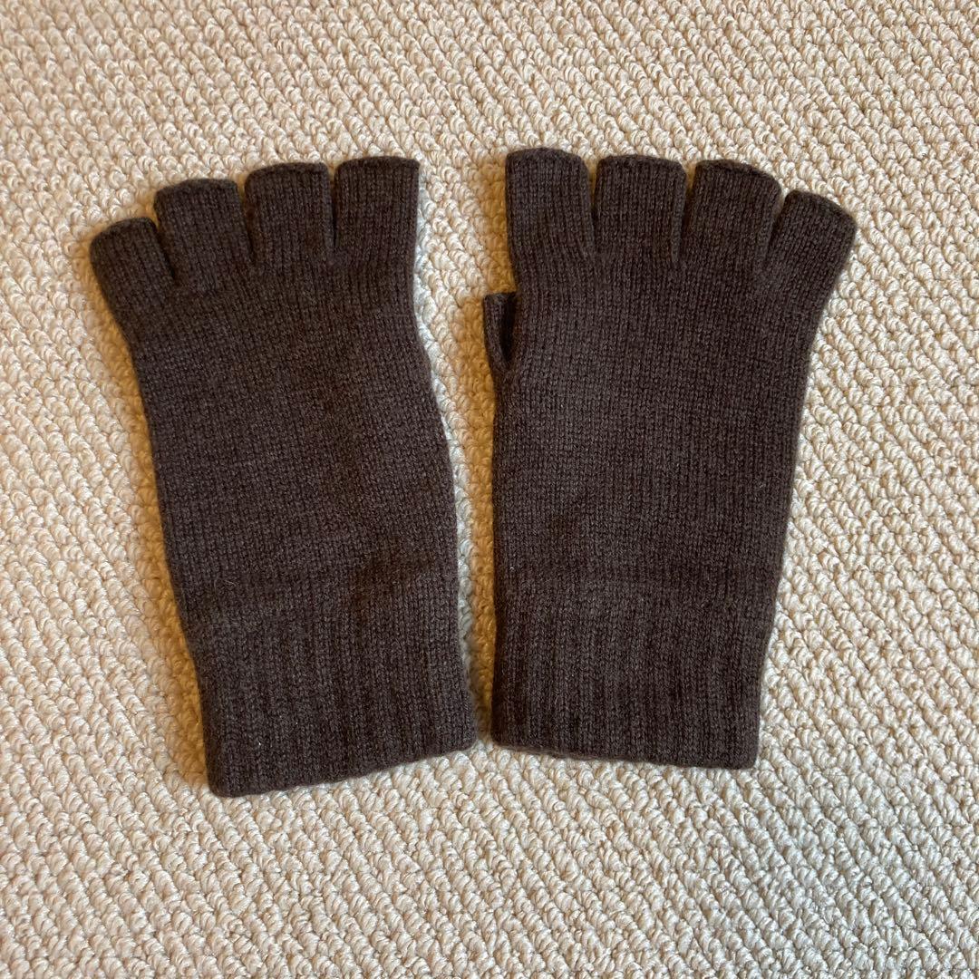 カシミア リストウォーマー 指無し手袋 ブラウン