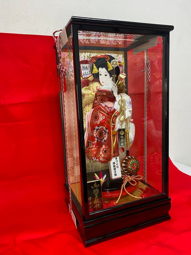 羽子板　立体振袖金蘭ガラスケース１５号・サイズ間口約３２×奥行約２９×高約６３㎝