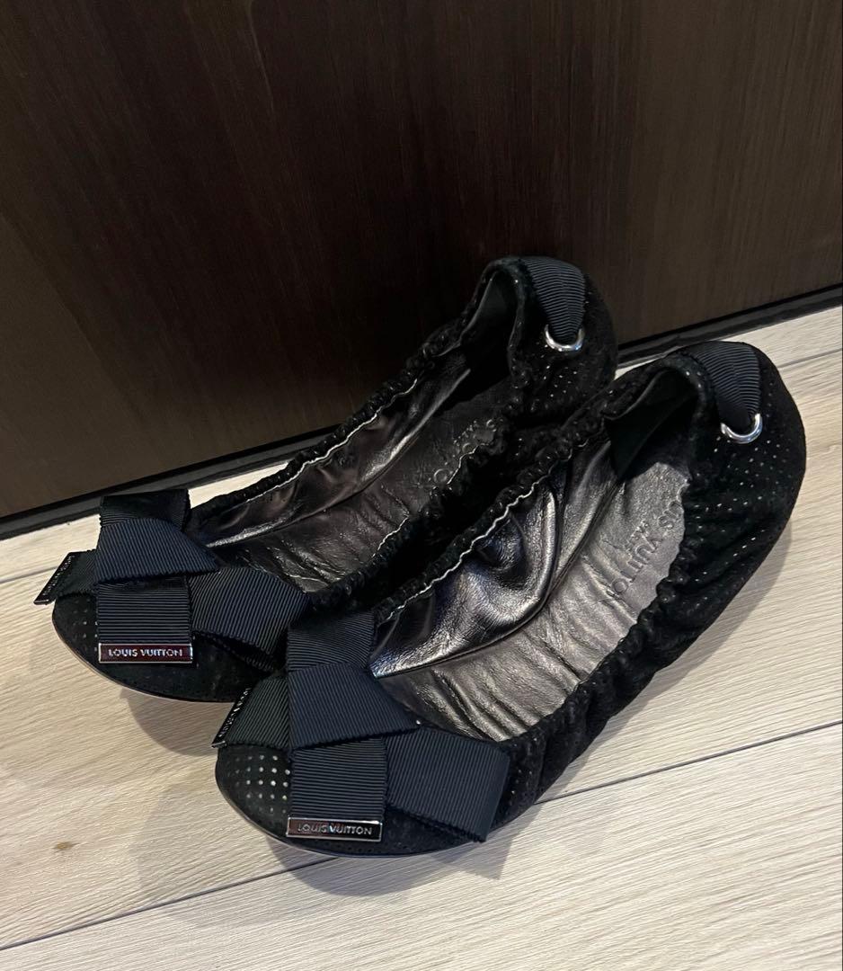ルイヴィトン バレエシューズ LV 黒 刻印あり 靴 LOUIS VUITTON