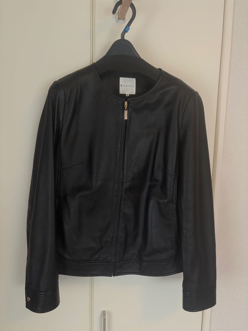 組曲 シープラムレザー ノーカラー ライダース ジャケット 大きいサイズ5 黒