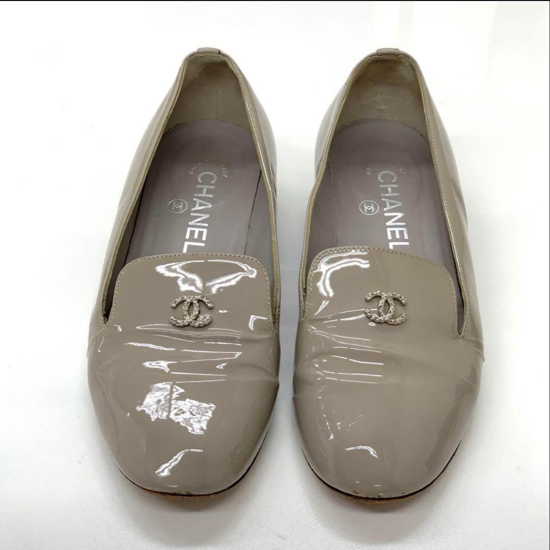 再値下げ❣️シャネル パテント ココマーク パール ローファー グレー