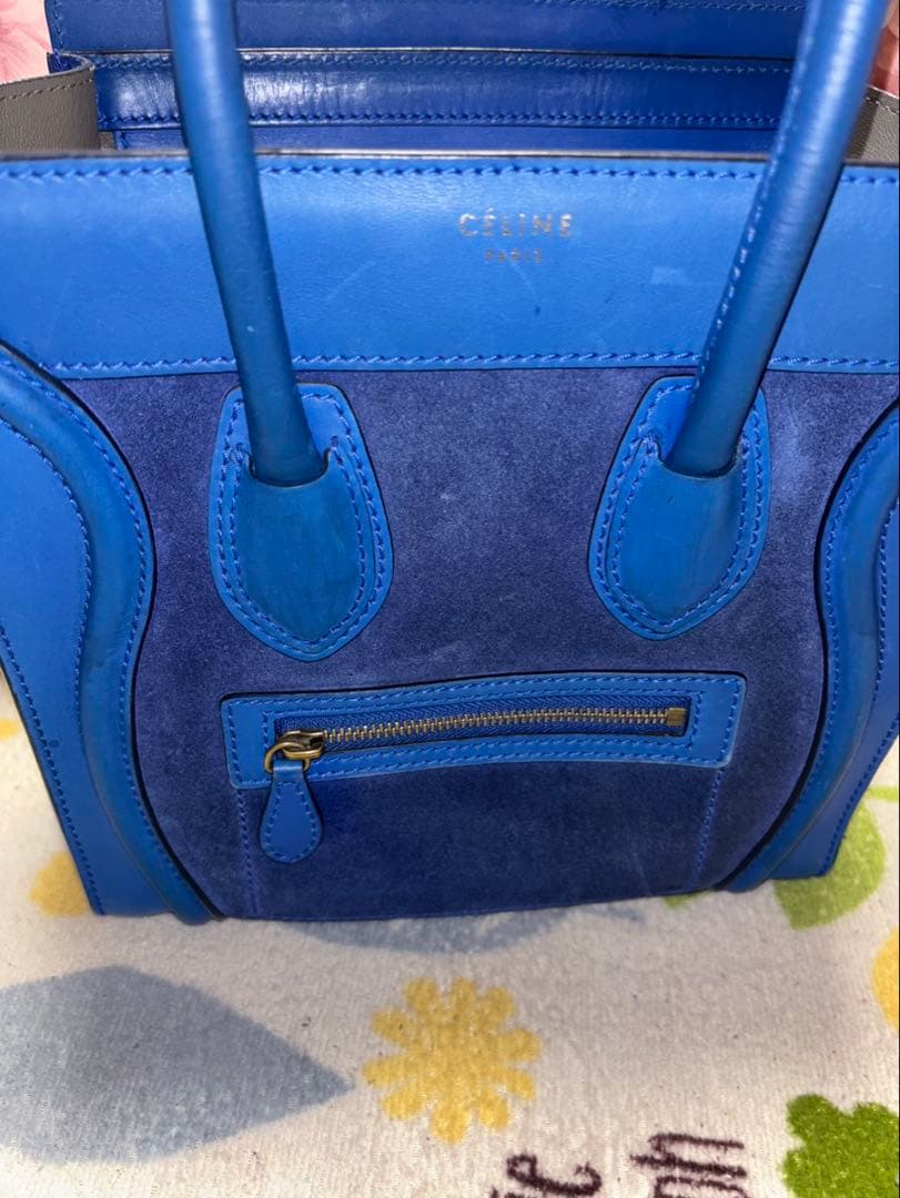 CELINE ラゲージ　マイクロ　スエード　レザーハンドバッグ ブルー