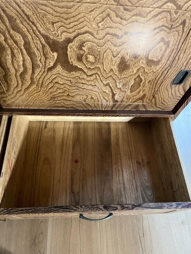 【昭和レトロ】 木製食器棚｜幅88cm｜ガラス引き戸付き｜飾り棚／収納棚｜天然木