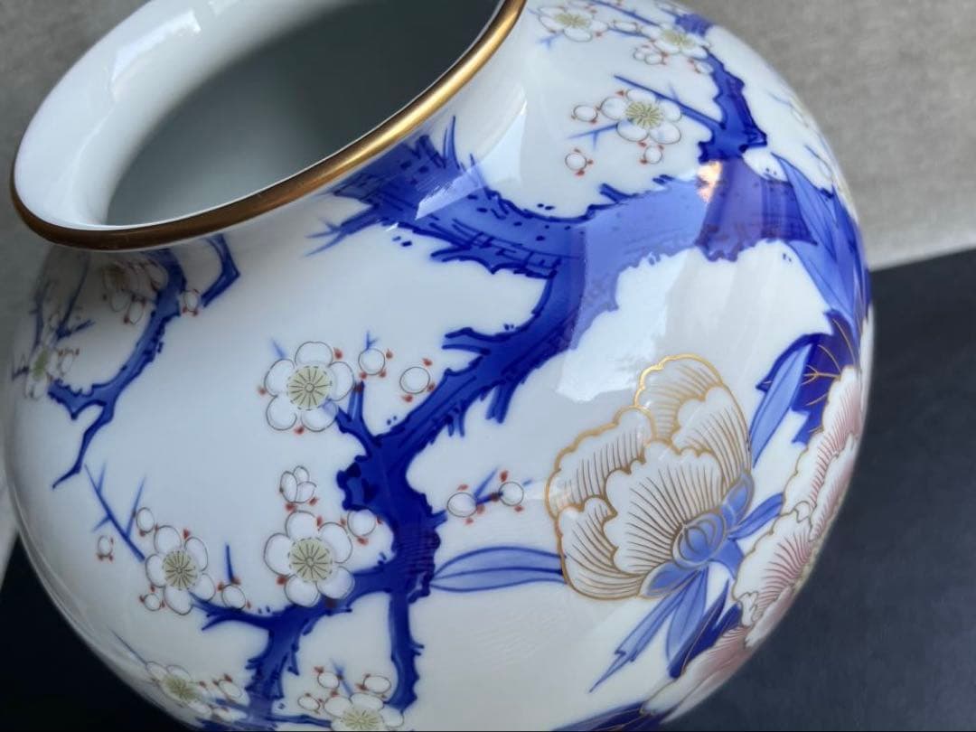 深川製磁　梅牡丹　12号花生　花瓶