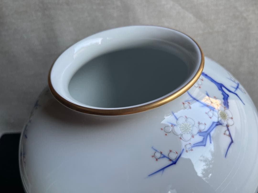 深川製磁　梅牡丹　12号花生　花瓶