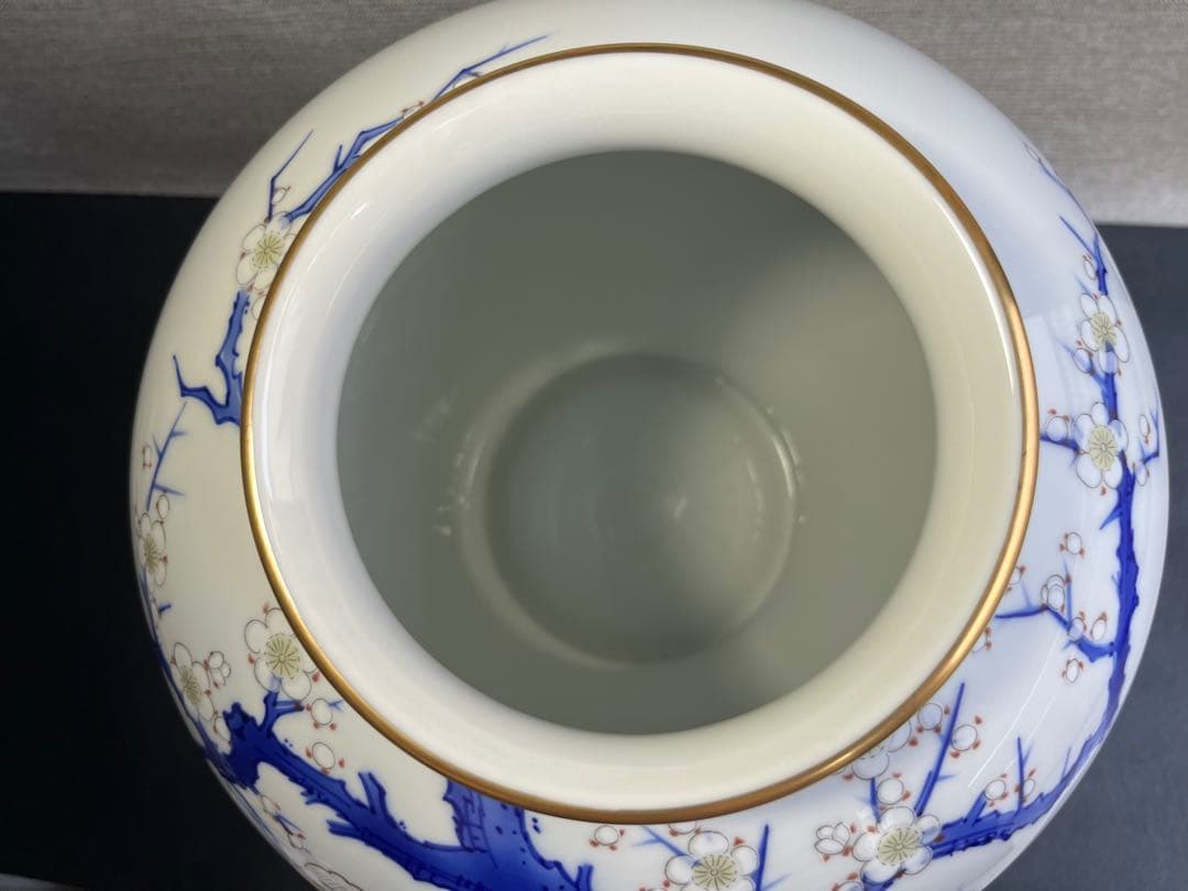 深川製磁　梅牡丹　12号花生　花瓶