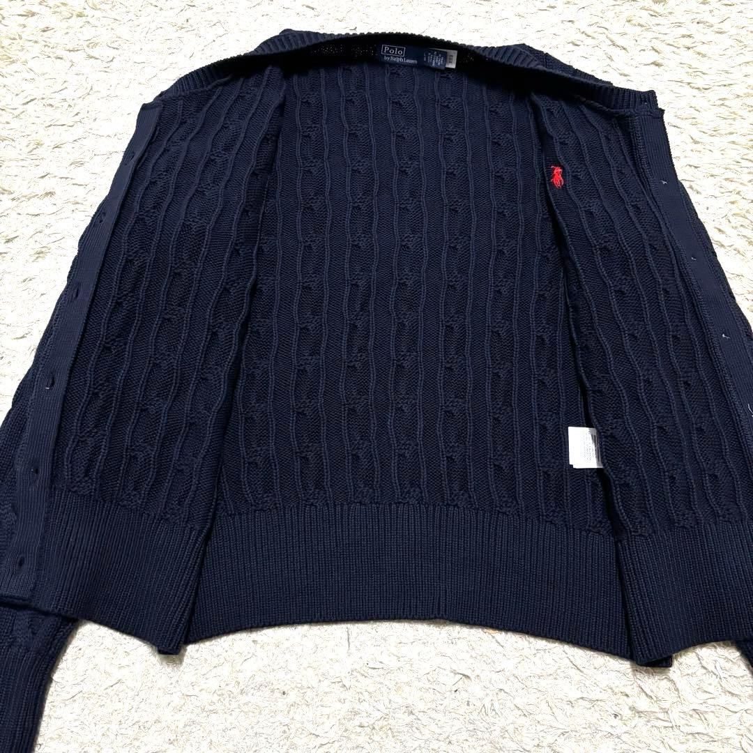 極美品　25AW ポロラルフローレン　ケーブルニットカーディガン　ホース刺繍　紺