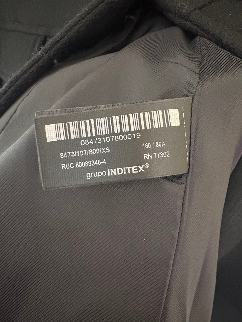 ZARA／xs／ウール混紡ショート丈ダブルブレストコート