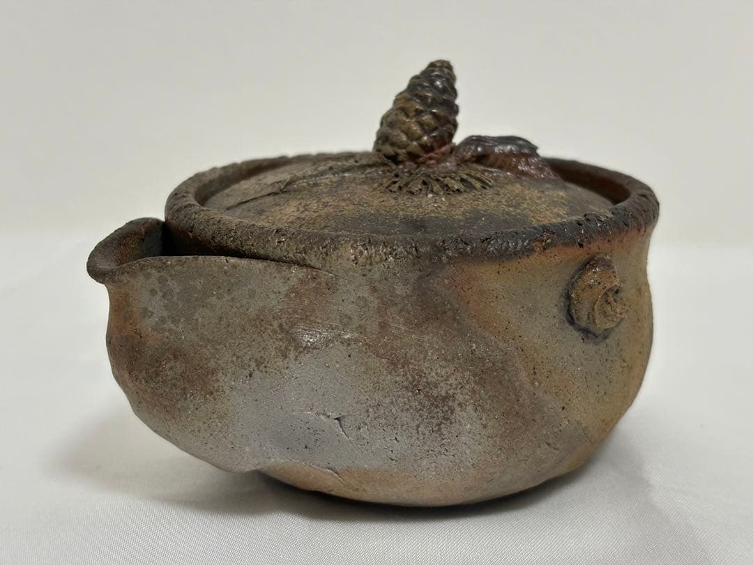 ⑳備前焼 宝瓶 登り窯 松 まつ マツ 手びねり 急須